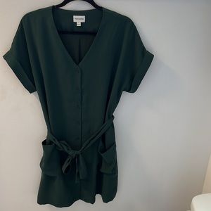 Frank and Oak Deep Green Dress size M with Front Pockets and Waist Tie